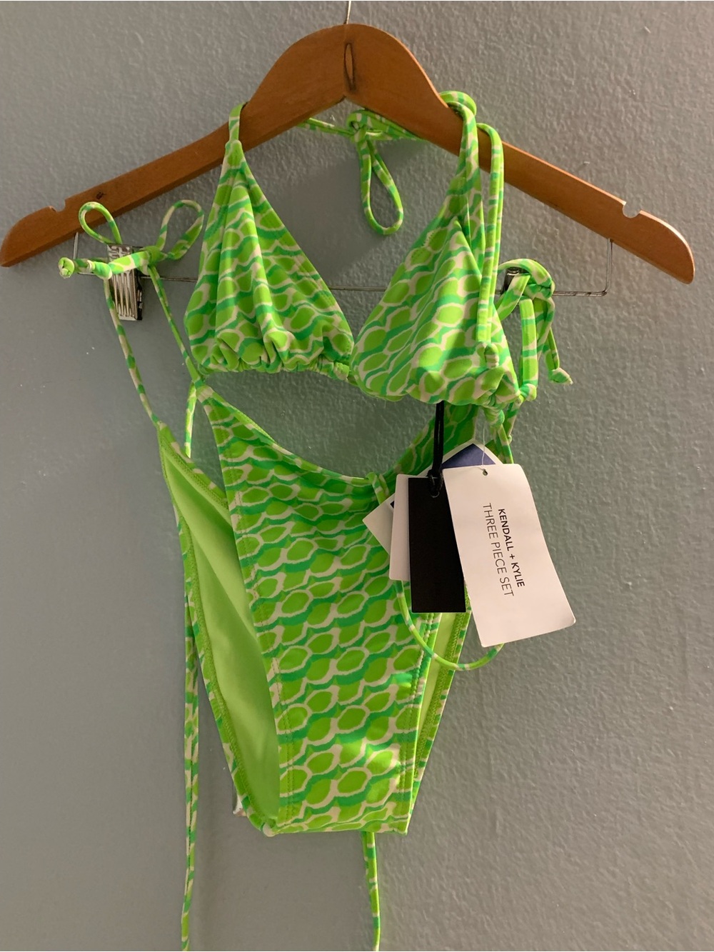 Kendall & Kylie Neon Lime Patterned Three-Piece Girls Swim Set